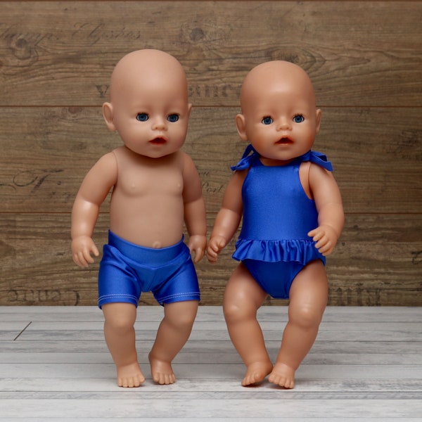 Puppenkleidung Badeanzug, Badehose für Puppen gr. 43cm royal-blau Bademode, Bikini