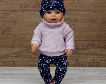 Doll clothes dolls girls set sweater with leggings and hat for dolls size. 30-43 cm lilac flowers