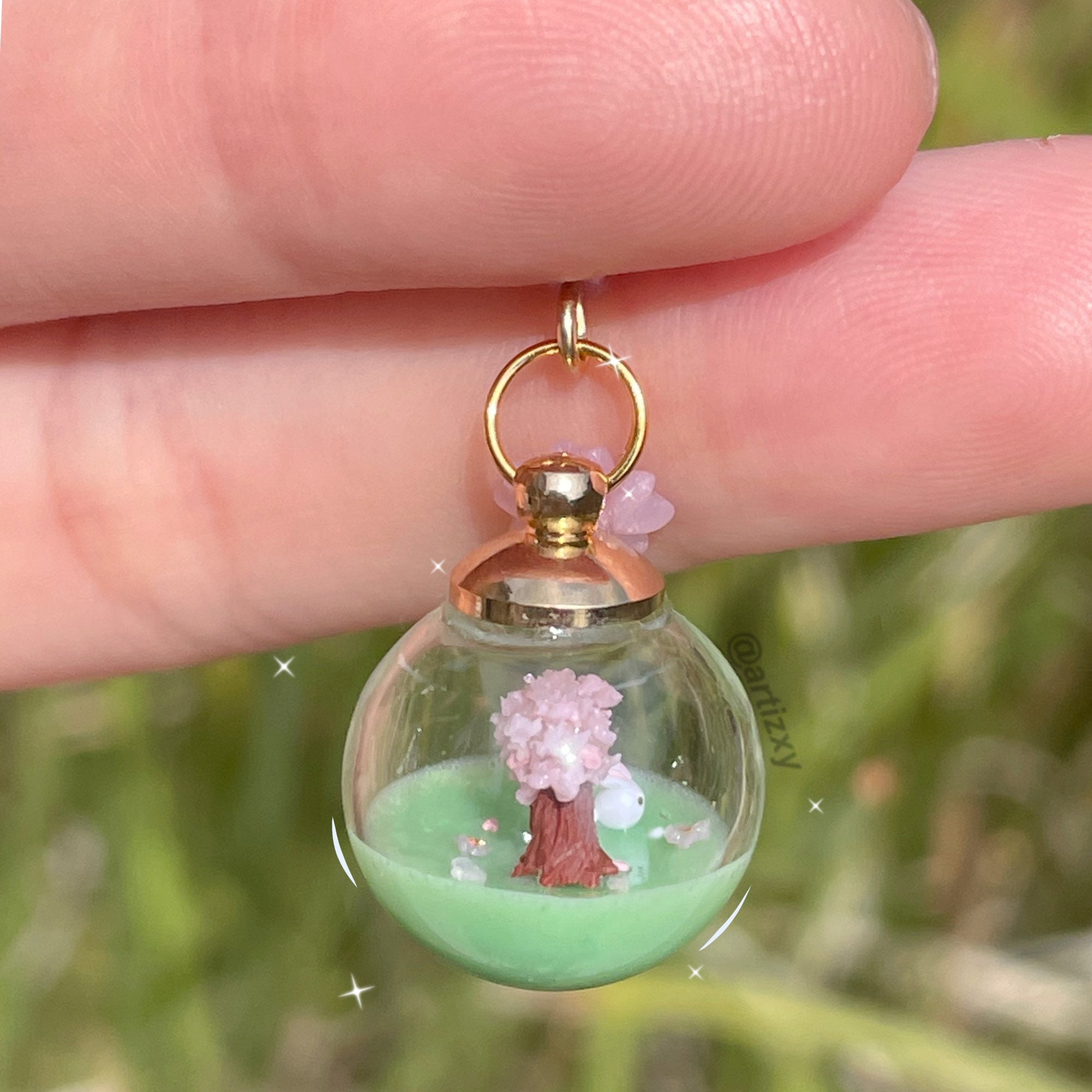 Tiny Bunny & Cherry Blossom Tree in a Globe Handmade - Etsy