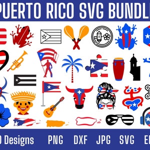 Puerto Rico Bundle Svg, Puerto Rico Clipart, Garita Svg, Puerto Rico Flag Svg, Messy Bun Puerto Rico svg, Taino Svg, Coqui Svg, Frog Clipart
