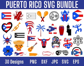 Puerto Rico Bundle Svg, Puerto Rico Clipart, Garita Svg, Puerto Rico Flag Svg, Messy Bun Puerto Rico svg, Taino Svg, Coqui Svg, Frog Clipart