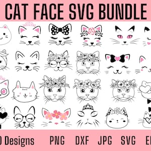 Katze Gesicht Svg, Katze Gesicht Svg Bundle, Niedliche Katze Svg Sofort Download, Katze Png, dxf Katze Clipart Svg für Cricut, Katze Svg Bundle