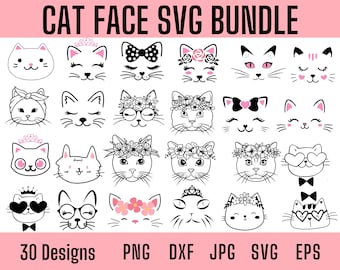 Cat Face Svg, Cat Face Svg Bundle, Cute Cat Svg Instant Download, Cat Png, dxf Cat Clipart Svg file for Cricut, Cat Svg Bundle