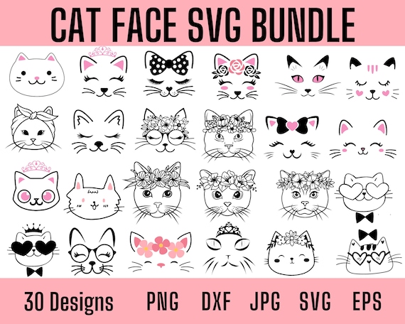 Cat Face Svg, Cat Face Svg Bundle, Cute Cat Svg Instant Download, Cat Png, dxf Cat Clipart Svg file for Cricut, Cat Svg Bundle