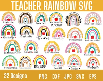 Teacher Rainbow svg bundle, teacher rainbow png SVG, Teacher Life svg, Boho Rainbow Svg, Kindergarten Teacher Svg Cutfiles for cricut