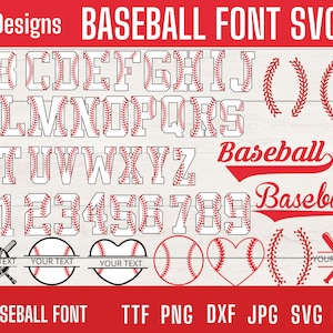 Pacote Svg de fonte de beisebol, fonte de beisebol com pontos letra de beisebol Svg, números de beisebol Svg, mãe de beisebol Svg, fonte do time do colégio de beisebol Svg