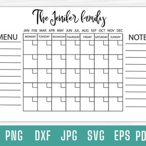 Family Calendar Svg Acrylic Calendar Digital Svg Calendar Svg