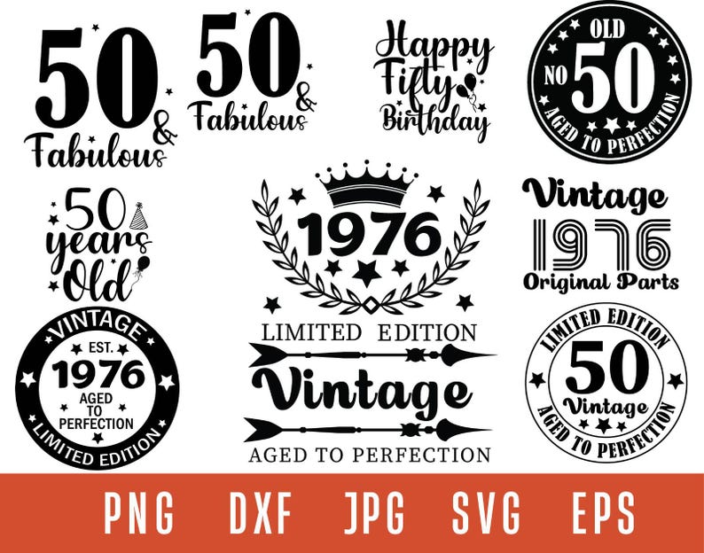 50th Birthday Svg, Happy Birthday Svg, Birthday Shirt Svg, Birthday Clipart, Vintage 1972 Svg, Cricut Cut File, Fifty Birthday Svg image 2