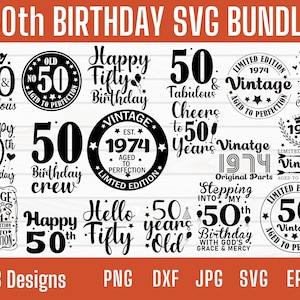 50e verjaardag Svg, Happy Birthday Svg, verjaardag Shirt Svg, verjaardag Clipart, Vintage 1972 Svg, Cricut Cut-bestand, vijftig verjaardag Svg