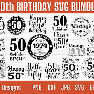 50th Birthday Svg, Happy Birthday Svg, Birthday Shirt Svg, Birthday Clipart, Vintage 1972 Svg, Cricut Cut File, Fifty Birthday Svg