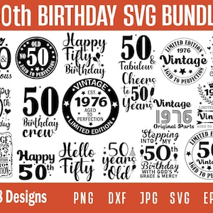 50th Birthday Svg, Happy Birthday Svg, Birthday Shirt Svg, Birthday Clipart, Vintage 1972 Svg, Cricut Cut File, Fifty Birthday Svg