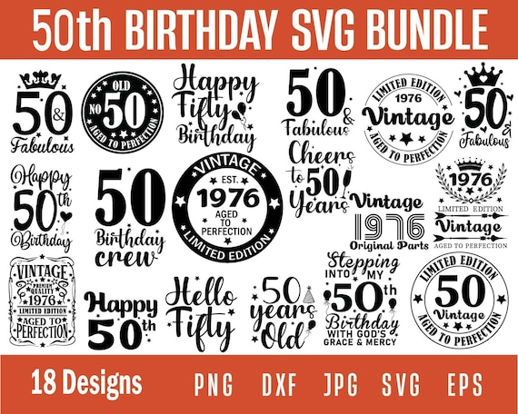 50th Birthday Svg, Happy Birthday Svg, Birthday Shirt Svg, Birthday Clipart, Vintage 1972 Svg, Cricut Cut File, Fifty Birthday Svg