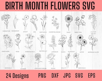 Birth Month Flower Svg, Birth Flower Svg, Birth Month Flowers Svg, Wildflower Svg, Botanical Svg, Birth Flower Print, Birth Flower Art Svg