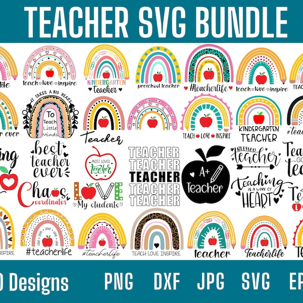 Lehrer Regenbogen svg Bundle, Lehrer Regenbogen png SVG, Teacher Life SVG, Teacher Love Inspire, Lehrer Cutfiles für Cricut, svg,png,dxf,eps,jpg