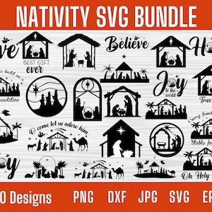 Krippe Svg Bundle, Krippe Svg, Frohe Weihnachten Svg, Christliche Weihnachten Svg, Jesus Svg, Krippe Silhouette/ Cricut, Png, Dxf
