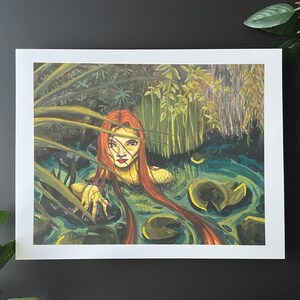 Beneath the Water | art print, mermaid, witch, water lily, swamp, dark art, witchy art, creepy art, siren, spooky, mythical, watercolor
