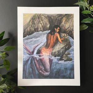 Schatz | Meerjungfrau, Kunstdruck, Fantasy, Märchen, wunderliche Kunst, Ozean, Aquarell