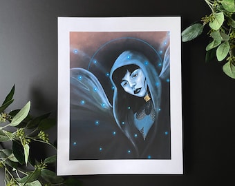 Moonlight | art print, moon, stars, goddess, night sky, gouache