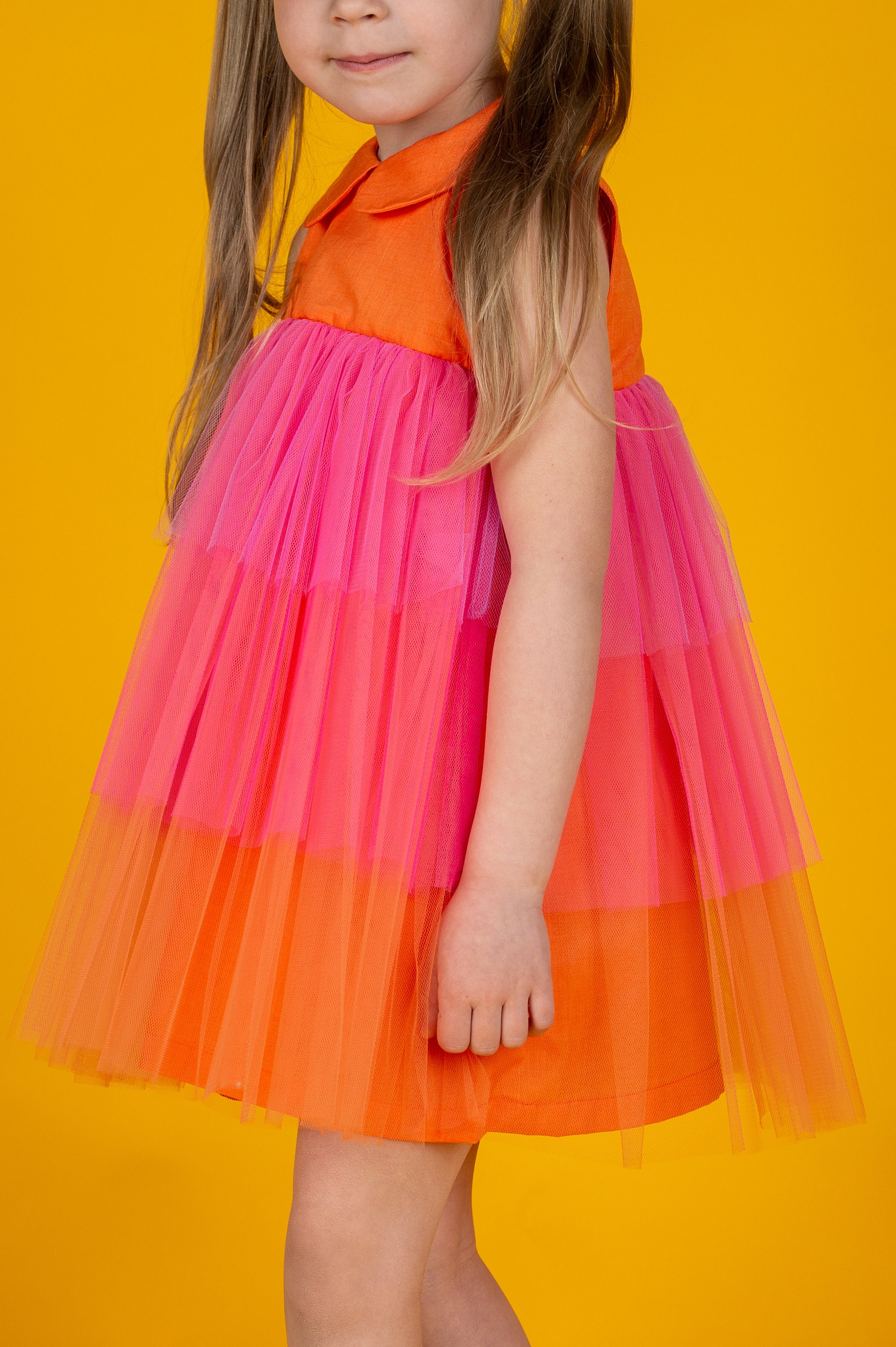 Orange girl dress tulle girl dress sleeveless flower girl Etsy