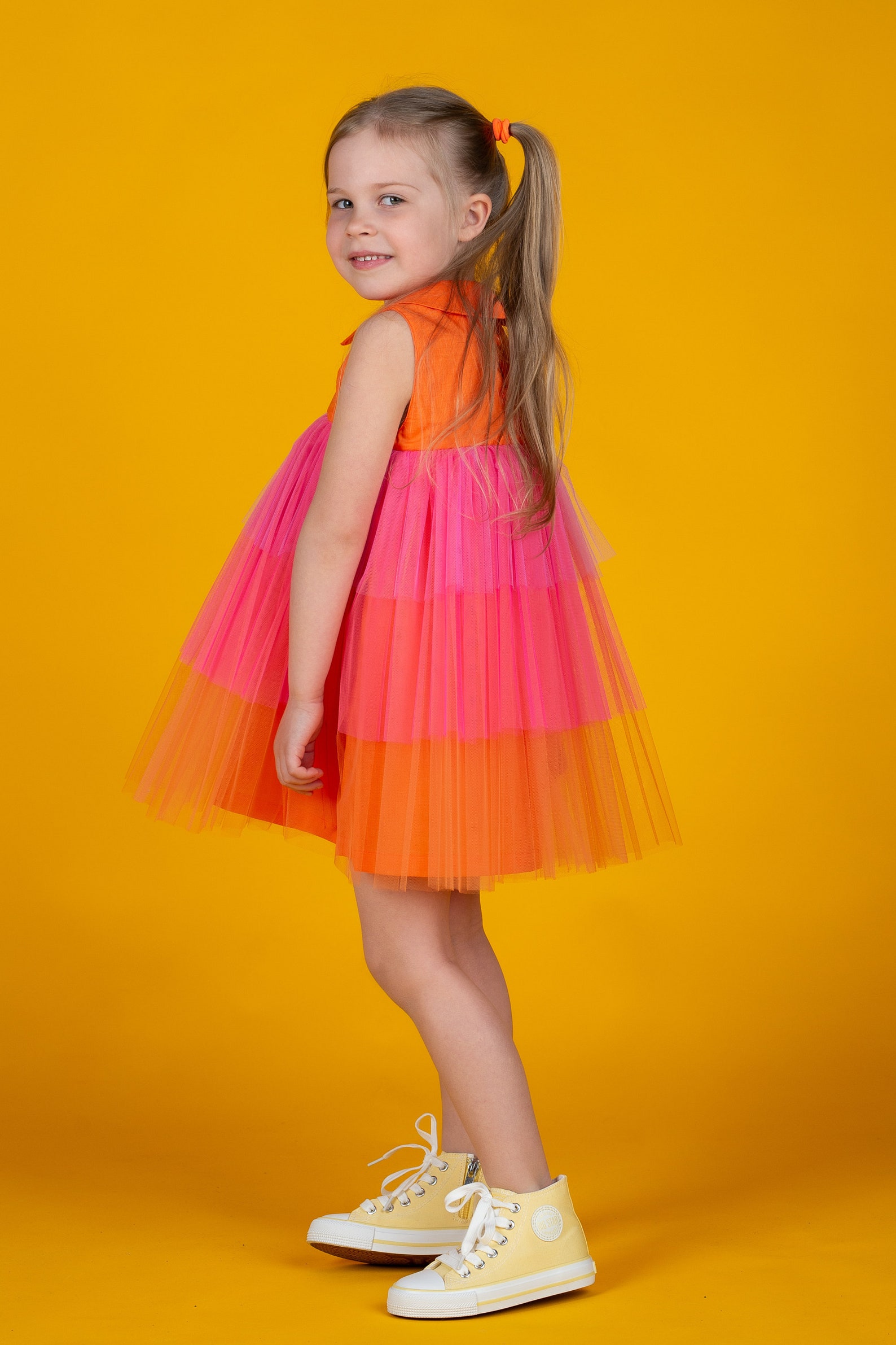 Orange Girl Dress Tulle Girl Dress Sleeveless Flower Girl Etsy