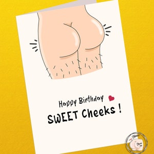 Happy Birthday Sweet Cheeks | Hairy Butt Ass | Funny Birthday Cards For Him, For Boyfriend, For Hubby | Ass Obsession