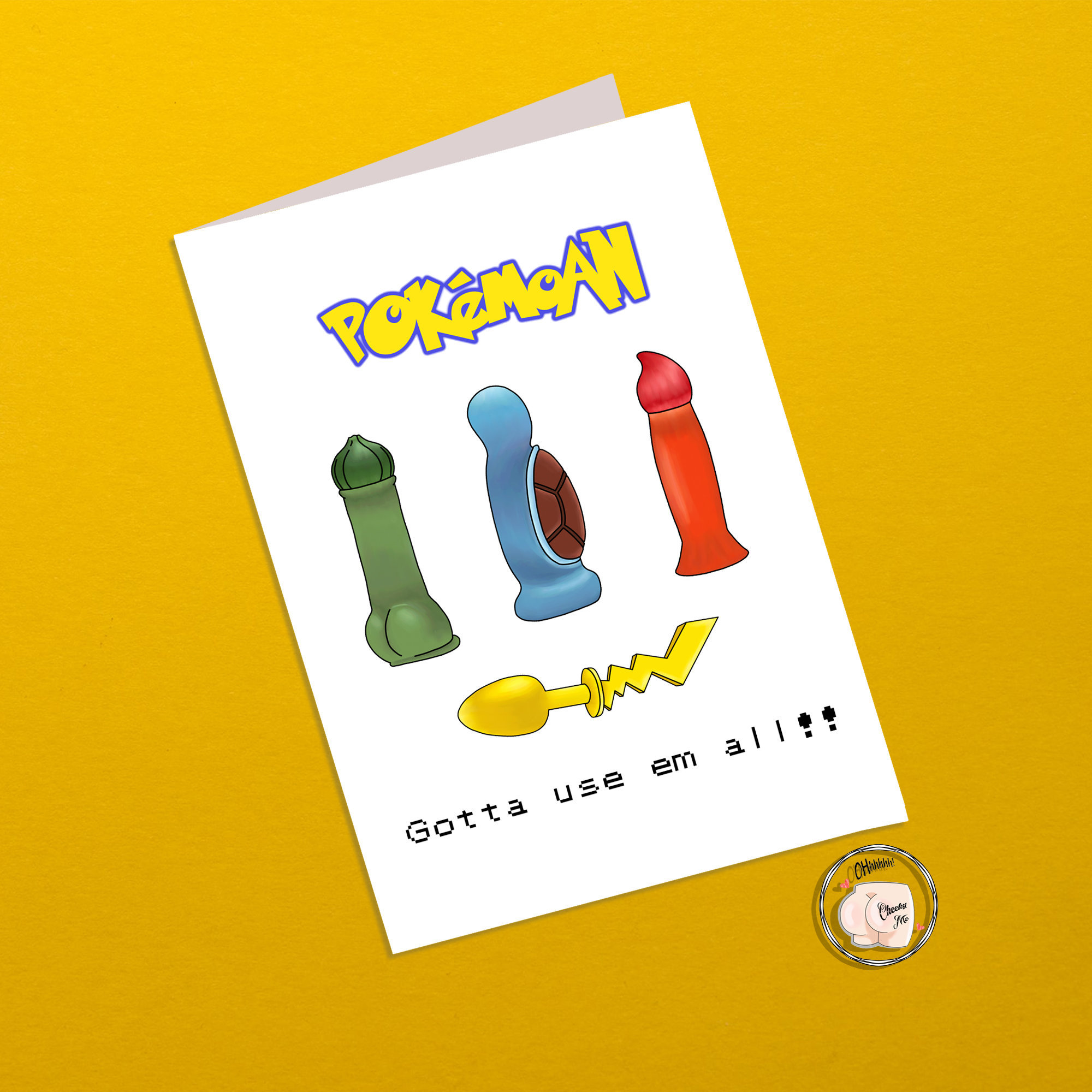Funny Pokemon Vibrator Card | Dirty Birthday Day Card For Her, For Him | PokeMoan Anniversary | Naughty Adult Pikachu, Bulbasaur Toys