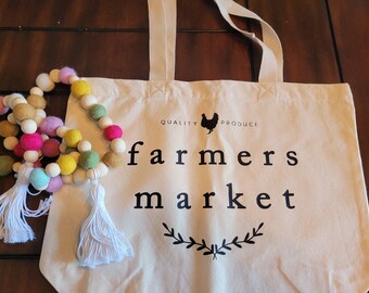 Farmers Market Canvas Tote Bag, Reusable Canvas Shopping Bag, Large capacity tote bag with vinyl decal