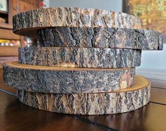 11"-13" Wooden Charger, Finished with Bark, Rustic Centerpiece, Wooden Bark Charger, Wood Slice, Wooden Trivet, Wooden Centerpiece, Rustic