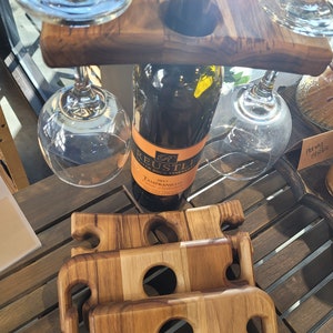 Teak Wine Glass Caddy, Wine Glass Holder, Goblet Holder, Wine Bottle Caddy