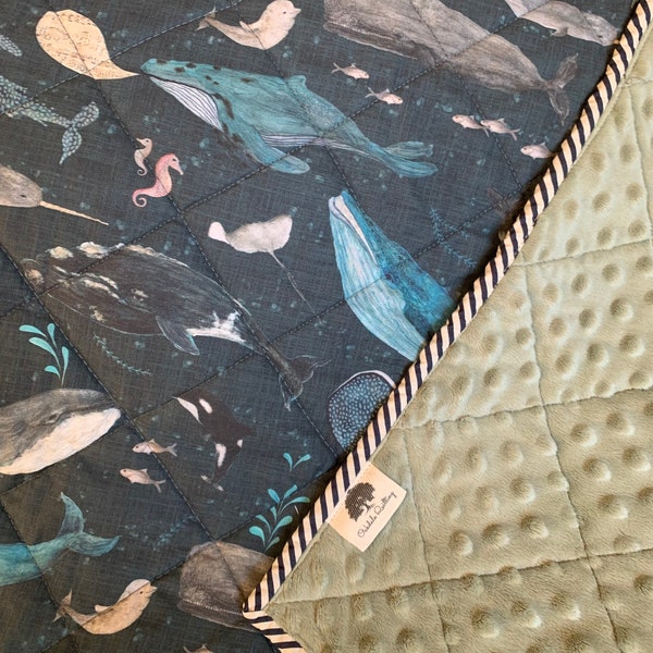 Whale print wholecloth quilt