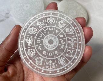 Zodiac Astrology Selenite Crystal cleansing/charging Plate