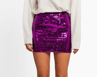 Purple Sequin Metallic Mini Skirt-Festival Clothing Rave Outfit Sequin Skirt Women