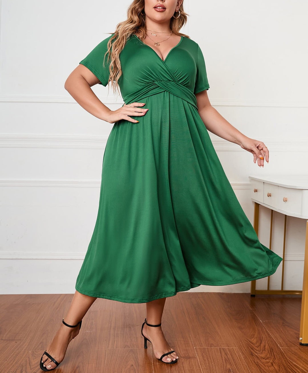 Plus Size Midi Dress Short Sleeve Dress Gift for Her Plus Size Vacation ...