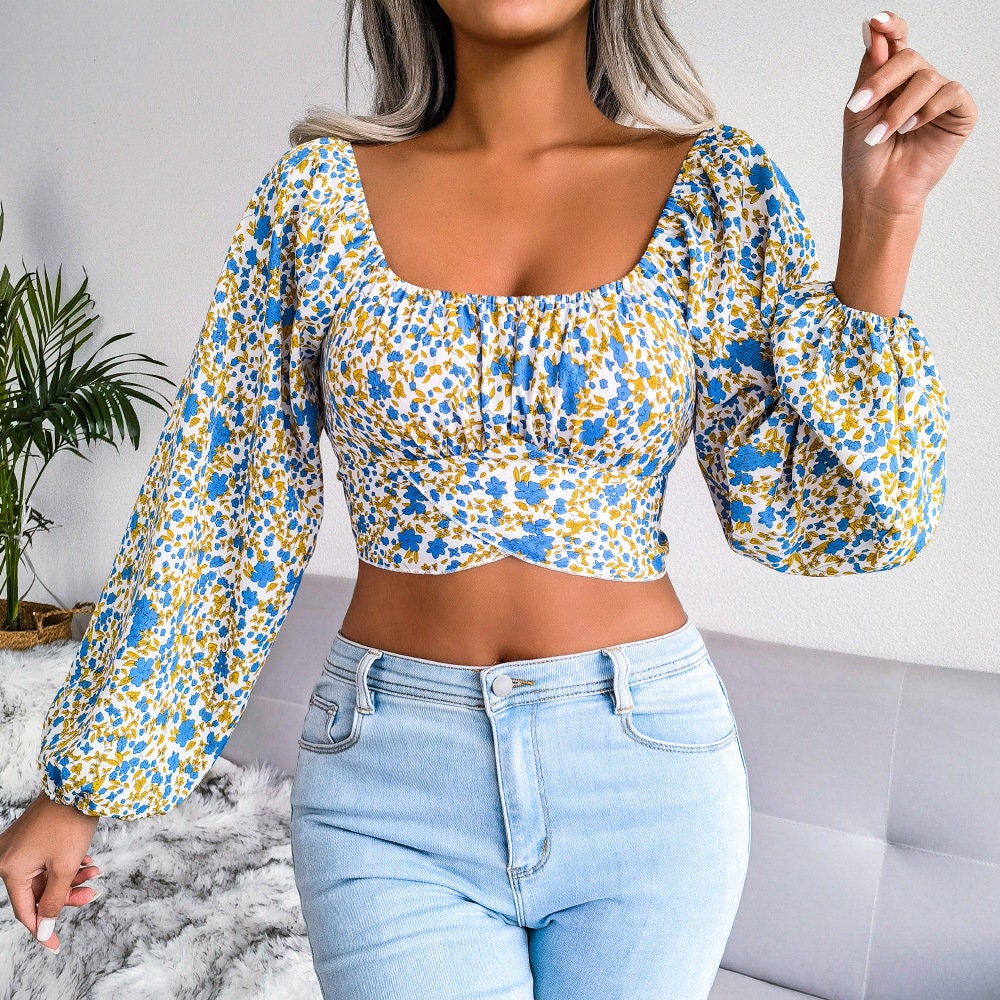Ditsy Floral Puff Sleeve Cropped Top - Etsy