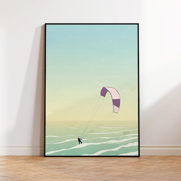 Surf Poster, Kitesurfing Poster, Surfer Print