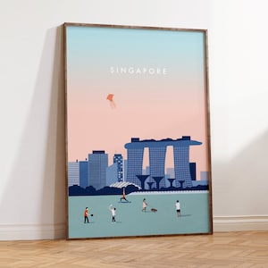 Singapore Skyline Poster - Minimalistische kunst aan de muur met Marina Bay Sands - Moderne stadsillustratie