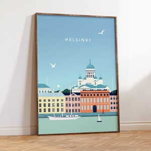 Affiche minimaliste d’Helsinki – Art mural scandinave, décoration finlandaise, impression vue sur la ville pour le salon