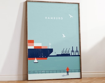 Hamburg Poster Print, maritime wall art, minimalist travel poster
