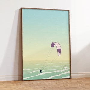 Cartel de surf, cartel de kitesurf, impresión de surfista