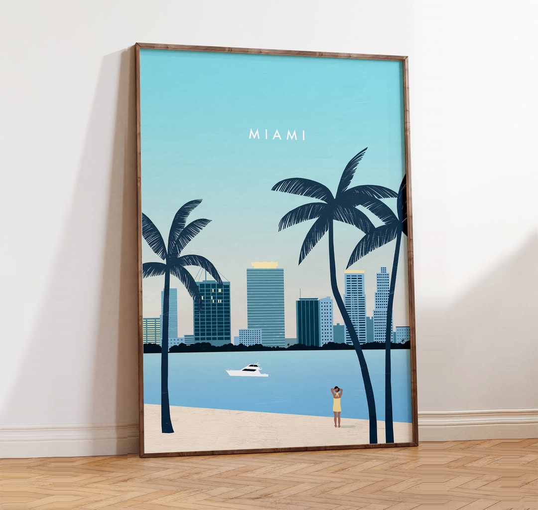 Miami Tree Posters Examples Miami Poster – Minimalist City Print, Palm Trees, Beach & Skyline ...