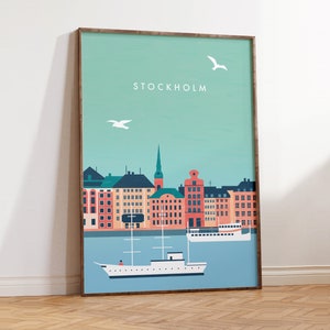 Stockholm Wall Art Poster – Vue sur la ville scandinave, Illustration minimaliste, Décoration suédoise, Design moderne