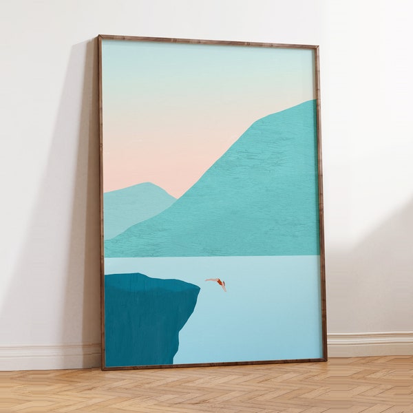 Schwimmen Poster, Sommer Bild, Strand Bild, Landschaft Deko im minimalistischen Design