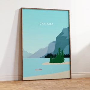 Minimalistisches Kanada Poster – Natur Kunst, Berge, Wald und See – Wandbild für Wohnzimmer, Büro, Geschenkidee