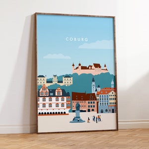 Stampa artistica di poster di Coburg - Illustrazione della città moderna di Coburg, Germania - Arte da parete, Idea regalo, Vista sulla città