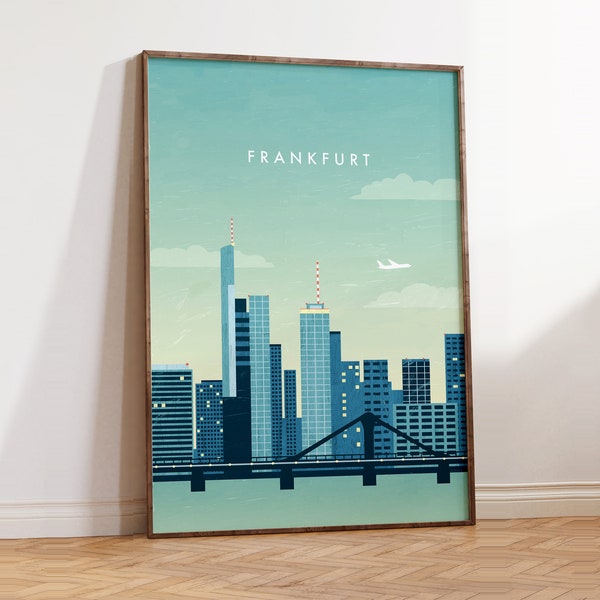 Skyline poster van Frankfurt, foto van Duitsland, stedenposter in minimalistisch design