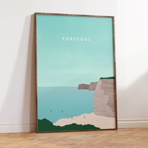 Cartel minimalista de Portugal | Arte de pared de paisaje costero | Impresión de playa vintage | Recuerdos de viaje | Decoración costera