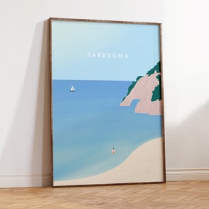 Sardinia Poster, Italy Print, Beach landscape wall art, maritime decor, minimalist design