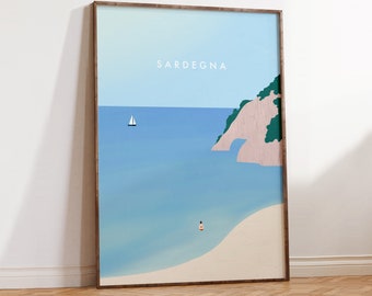 Sardinia Poster, Italy Print, Beach landscape wall art, maritime decor, minimalist design
