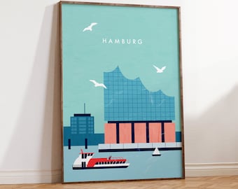 Póster de Hamburgo, impresión de la Filarmónica del Elba, decoración de pared nórdica de estilo minimalista.