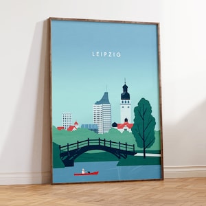 Cartel de Leipzig, horizonte de Leipzig, impresión de Alemania en diseño minimalista